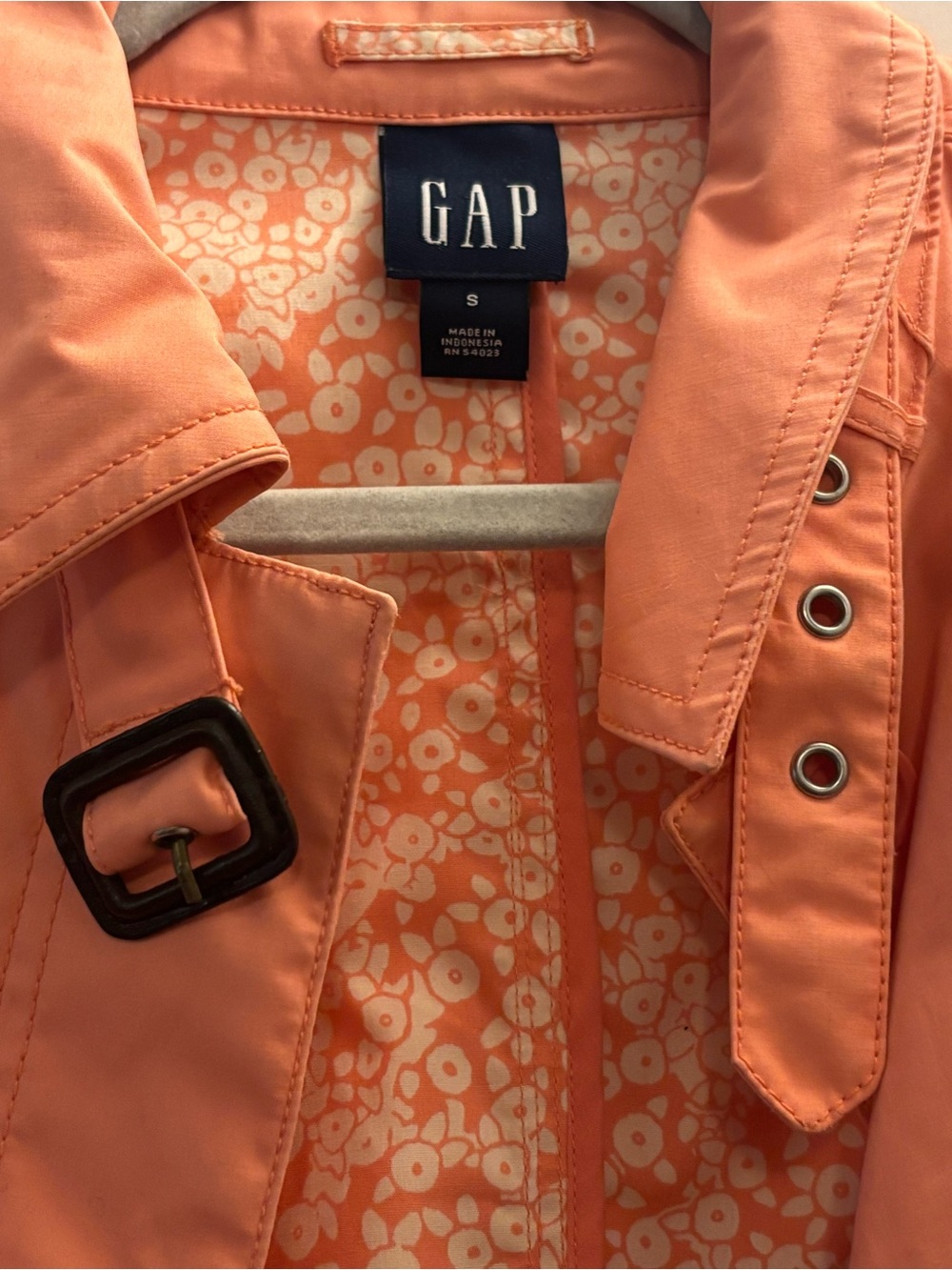 Vintage Y2K Gap Coral Orange Floral Lined Trench Coat Size S